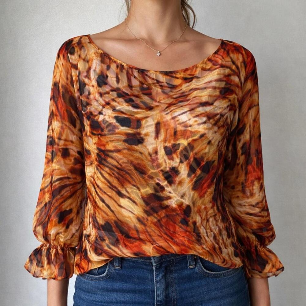 Vintage WHBM Y2K Orange Silk Abstract Bohemian Blouse Top Size S NWT $130 Retail